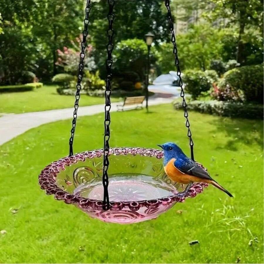 Hanging Bird Baths And Feeders For Outdoors, Plastic Bird Water Bowls For Garden And Yard Use  Hanging Bird Bath Outdoor Birdbath Bowl,Hanging Bird Feeder Tray For Garden,Outdoor Bowl With Tray For Garden, Patio & Backyard Decor - Gift For Bird Lovers - 紫色 - 查看 1