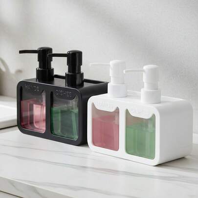 1个双头按压瓶，可重复灌装，适用于洗手液、洗发水、沐浴露、润肤露、洗衣液、洗洁精