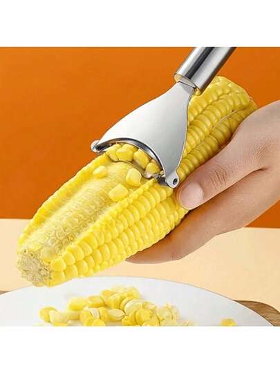 1pc Minimalist Silver Stainless Steel Professional Corn Cutter, Made Of Stainless Steel Material, Sharp And Quick Cutting, Suitable For Home Cooking, Outdoor Picnic And Camping, Convenient Corn Cutting Tool For Holidays Like New Year, Valentine's Day, Mother's Day, Father's Day, Graduation Season