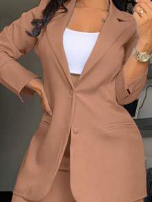 Pink Two Piece Set Women – Feminine Blazer And Skirt/Pants, Wedding Guest Suit, Prom Formal Wear, Cute Office Outfit, Old Money Style - 西瓜粉 - 查看 2