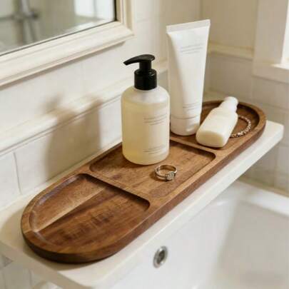 1pc Luxury Retro Walnut Wood Jewelry Tray, Earring Holder Display Stand, Decorative Storage Organizer