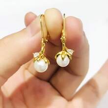 Boucles d'oreilles fleur et perle mode en argent S925, couleur or, convient pour un port quotidien - Doré - Voir 7