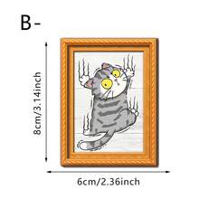 1/4个可爱卡通虎斑猫冰箱贴，木框设计，适用于冰箱、洗衣机、铁门和家居装饰。送给宠物主人的绝佳礼物。 - 彩色 - 查看 10