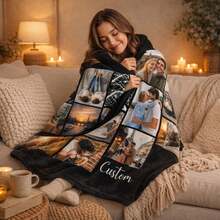 1pc Custom Blanket , Customization Blankets With Over 11 Images,Personalized Soft Cozy Blankets, Personalized Gift,Custom Gift Blanket For Birthday Washable - Multicolor - View 3