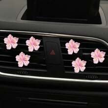 5pcs Random Color Resin Cherry Blossom Car Air Vent Clip, Interior Decor - Small Flower Air Vent Clip - View 5