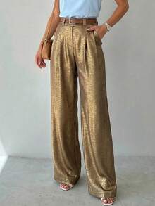 女士休闲丝绒金箔长裤，适合通勤和日常穿着，春夏款 - 銅色 - 查看 5