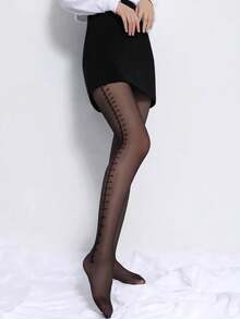 1 Pc Women's Black Pantyhose With Rhinestone Letter – Sexy & Chunky Style Tights For Party Wear - Black - View 3