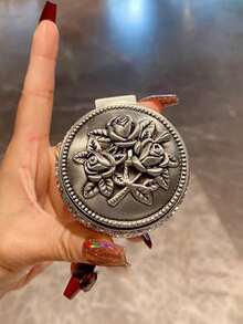 1pc Mini Jewelry Box, Exquisite Sparkling Artificial Diamond Makeup Pad Ring Bracelet Earring Storage Box, Delicate & Compact, Ideal Gift Choice - Silver - View 13