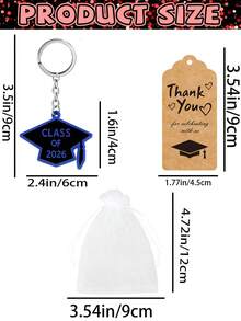 60 piezas Llaveros de recuerdos de fiesta de graduación 2026, llaveros de recuerdos de graduación, regalos para graduados, suministros de graduación para estudiantes universitarios (azul y negro) - azul-negro - Ver 6