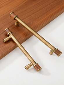 1个胡桃木黄铜拉手，复古新中式仿古黄铜抽屉、橱柜、衣柜门拉手 - 古銅色 - 查看 8