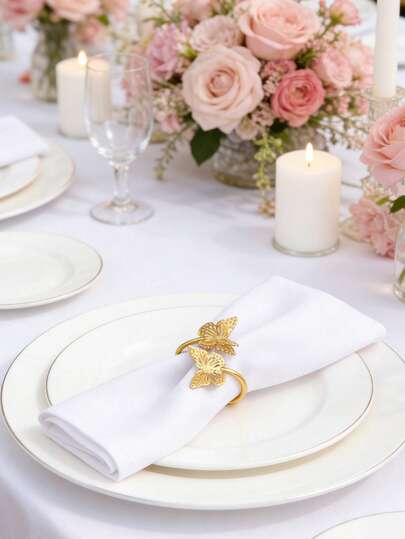 6 piezas Anillos para servilletas de mariposa doble minimalistas, adecuados para bodas, fiestas, celebraciones, picnics, campamentos, reuniones campestres, banquetes de cumpleaños, decoración de mesa, estilo minimalista