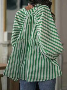 Green Top, Women's Summer Clothing, Easter Women's Clothing, Spring Women's Clothing, Spring Women's Clothing, Spring Women's Clothing, Spring Women's Tops, Vacation Tops, Green Tops, Spring Holiday Clothing, Women's Shirts - Green and White Stripes - View 1