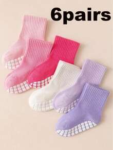 6 Pairs/1 Pair Baby Anti-Slip Socks, Cute Princess Style, Suitable For 0-5 Years Old Babies Daily Wear - Multicolor - View 1