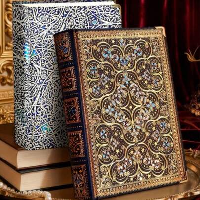 388 Pages Vintage Hard Cover Notebook - Thicker Version, 365 Days Diary, Blank Inner Pages, Faux Leather Cover, Fluorescent Gold Foil Stamping, Shining Queen Design, DIY Journal, Perfect Gift