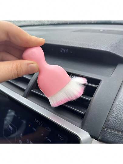 1pc Super Soft Pink Car Detailing Brush With White Bristles - Tool For Cleaning Car Interior And Removing Dust From Air Vents, Convenient Design For Easy Maintenance, Compact Cleaning Solution Made Of Easyclean Material, Car Cleaning Accessory