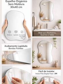 Organic Mirror 30x40 Cm Decorative Frameless Beveled For Bathroom, Living Room, Bedroom - Bạc - Xem 4