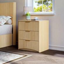 Classic Bedside Table With 3 Spacious Drawers – Unique Grooved Design, High-Quality Metal Handles And Silent Drawer Slides – Sturdy Base – Oak - Apricot - View 5