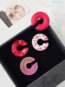 4pcs Gradient Color Clip-On Earrings Without Piercing, Acrylic Painted Ear Cuff Set - 4pcs - View 26