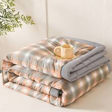 1pc Lightweight Cotton Fiber Quilt, Summer Cooling Quilt, Air Conditioning Quilt - Orange-gray Plaid - View 6