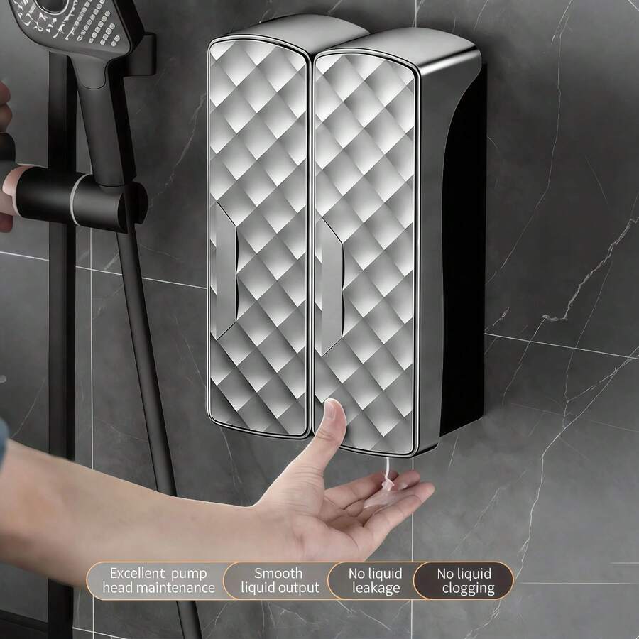 酒店/汽车旅馆免钻孔皂液器 | 壁挂式大容量洗发水/沐浴露按压瓶 | 可重复灌装洗手液盒 | 浴室按压瓶套装 | 商用及家用 - 皂液器 - 查看 1