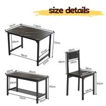 Set Of 4pcs Grey Dining Set Including Rectangular Dining Table Dining Chairs Dining Bench With MDF Top Metal Frame Storage Shelf For Dining Room Kitchen Living Room - Black Marble - View 8