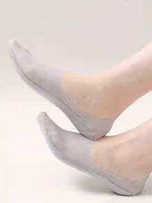 1/5/10双装女士夏季超薄隐形低帮硅胶防滑网眼无缝冰丝船袜 - 彩色 - 查看 3