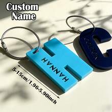 Personalized Acrylic Keychain Laser Cut Hollow Name Tag Pendant Backpack Charm Customized Letter Plate Luggage Tag - A - Nameplate With Initials Of the Iron Ring - View 4