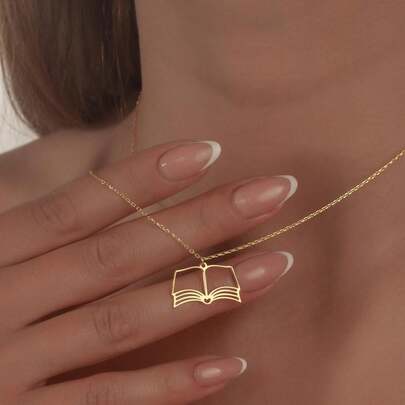 打开的书本项链，爱书人士礼物，女士书本项链，书虫礼物，特别的不锈钢首饰礼物，返校首饰礼物，入学礼物