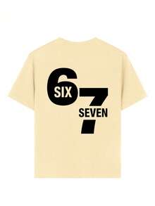 Tween Boy "Six Seven" 67 Numeric & Letter Print T-Shirt, Suitable For Boys' Street, Campus, Event, Daily Wear, Fashionable Summer Top - Apricot - View 7