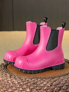 Women's Elastic Waterproof Rain Boots, Fashionable Minimalist Versatile Galoshes - Hot Pink - View 3