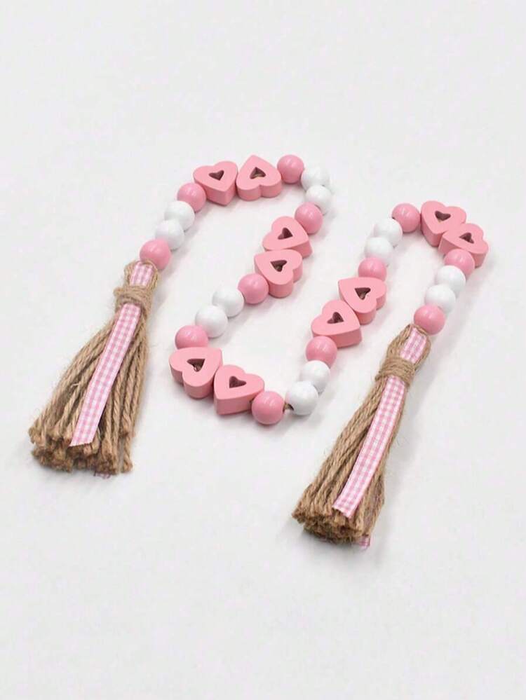 1件木珠花环，带心形吊坠，多层托盘装饰，乡村风格爱情主题悬挂装饰，不含羽毛，适合情人节家居装饰、浪漫礼物、家居装饰、情人节装饰 - 心形 - 查看 3