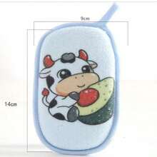 2只卡通动物图案沐浴手套，去角质，柔软亲肤，舒适清洁，按摩肌肤，温和无痛清洁用品 - 彩色 - 查看 2