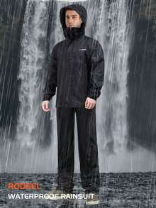 RODEEL Chaqueta de lluvia para pesca de hombres, a prueba de viento y transpirable de secado rápido, diseño de múltiples bolsillos, puños con , pantalones con peto ajustables, opción ideal para entusiastas del aire libre en color negro - Negro - Ver 7
