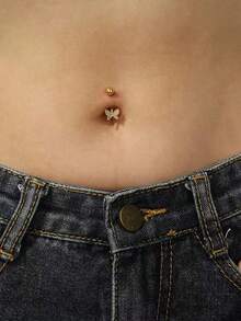 1pc Dual Butterfly Flutter Gold/Silver Navel Ring Belly Button Nail Body Jewelry - Butterfly - View 9