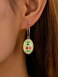 1pc Oval-Shaped DIY Jewelry Pendant, Suitable For Necklace, Bracelet, Earring Making - Gold Plated Enamel Ocean & Fruit Pendant, Jewelry Making Supplies - Summer Theme Jewelry Accessory - Multicolor - View 6