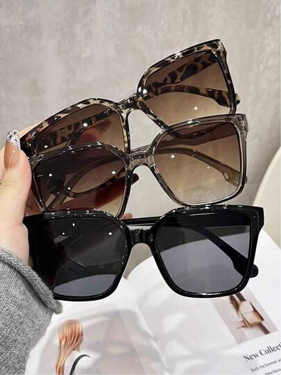 3pcs Women's Oversized Glasses, Black Leopard Print Pattern, Plastic Material, Sporty Style, Suitable For Outdoor, Beach, Travel Or Party