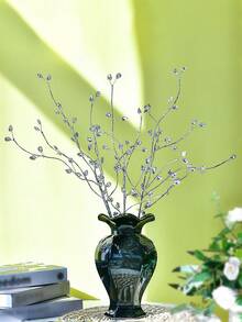 1支精美银色水钻仿真花，闪亮人造花瓶填充物，手工可弯曲创意插花，适合母亲节礼物、花束、婚礼装饰、节日家居桌面装饰 - 銀色 - 查看 3