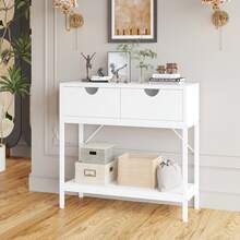 Hallway Entryway Console Table MDF Board With 2 Fabric Drawers And Storage Shelf Multifunctional Storage Table - 白色 - 查看 1