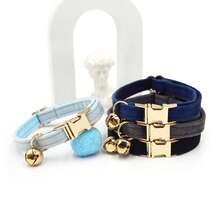 Set de 2 piezas, nuevo collar de gato de aleación de zinc y corbatín, collar suave con campana, collar de gato miniatura hecho a mano con hebilla metálica y campana, collar de gato con corbatín - Negro - Ver 5