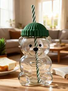 1/2/3/4/5/10 cái, 15CM*9CM/5.9IN*3.54IN, Cốc hút ống hình gấu dễ thương, Cốc hút ống gấu Teddy, Cốc gấu có nắp, Chất liệu nhựa, Phù hợp sử dụng hàng ngày và đi ra ngoài, Có thể chứa nước trái cây, đồ uống lạnh, sữa, cà phê - màu xanh lá - Xem 7