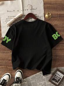 1pc Boys' Short Sleeve T-Shirt With Game Themed Graphic, Fashionable & Fun, Essential Casual Tee For Spring & Summer - Black - View 4
