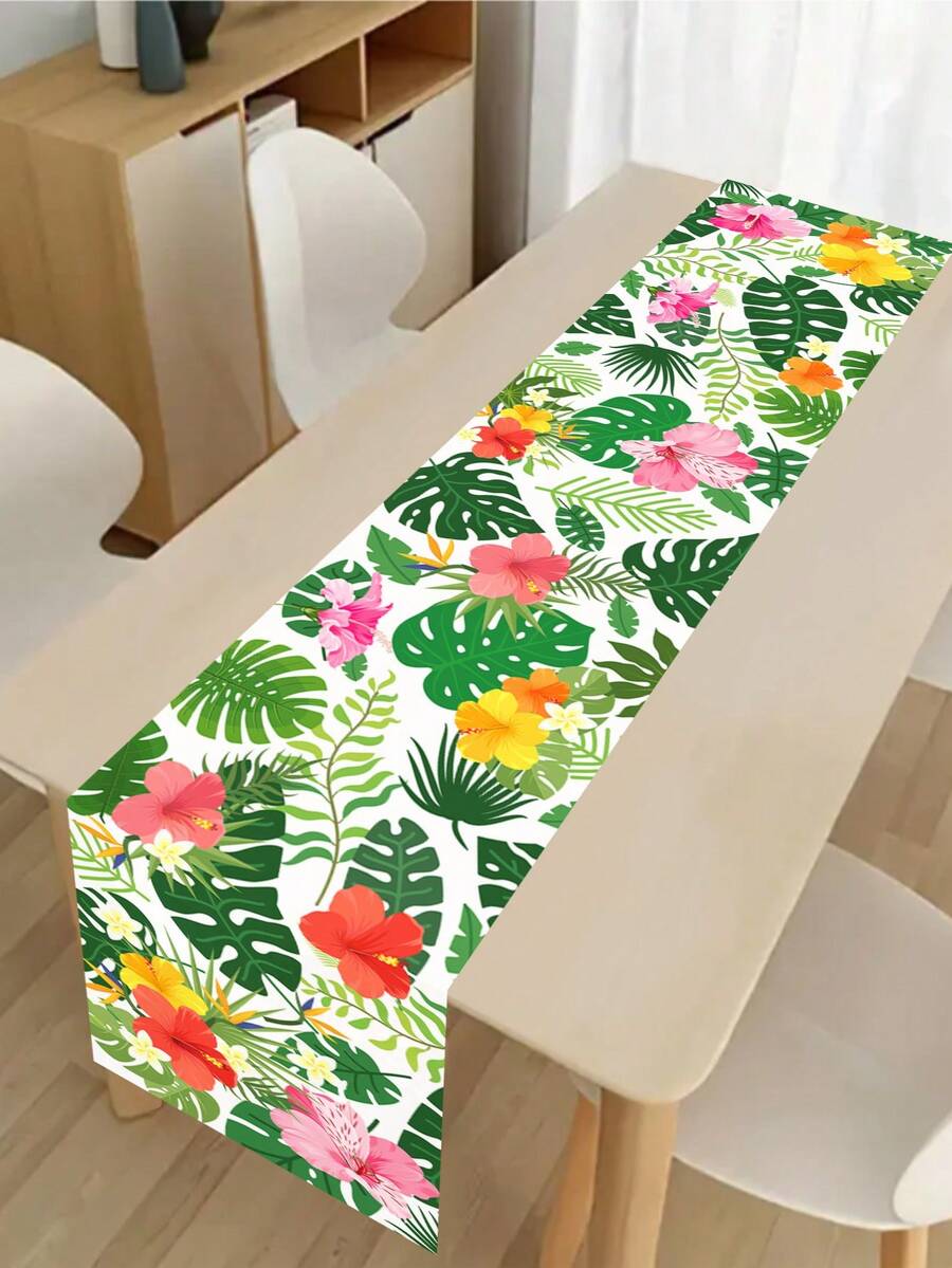 1pc Palm Leaf Polyester Table Runner, Suitable For Indoor/Outdoor Dining And Wedding Decor, Perfect Choice For Fashionable Tabletop Setting And Event Decoration - Multicolor - View 1