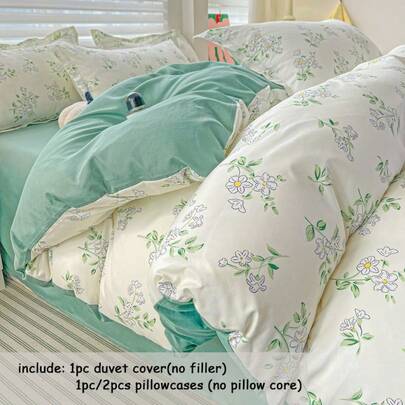 2/3pcs Ditsy Floral Bedding Set, Vintage Countryside Floral Bed Set, Warm And Aesthetically Duvet Cover Set, Paired With Delicate White Flower Pattern, Suitable For All Seasons, Includes 1 Duvet Cover (No Filling), 1/2 Pillowcases (No Filling)