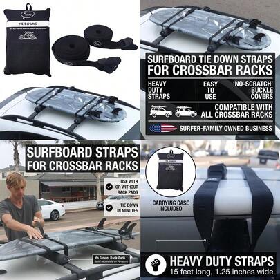 Surfboard Tie Down Straps Pair For Roof Rack Crossbars Easy To Use No Scratch Silicone Buckle Covers Prevent Damage