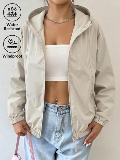 女士轻薄纯色连帽外套 - 宽松版型，百搭舒适，休闲外套设计，适合日常穿着和轻度户外活动，兼具舒适性和时尚感，春秋季款