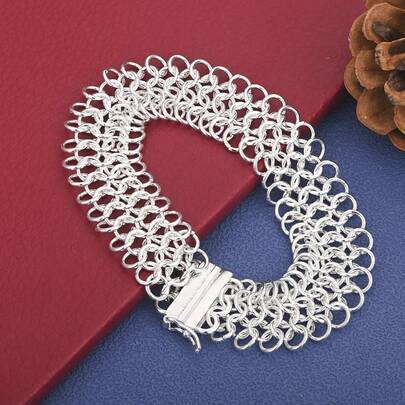 925纯银镀层精致多股手链，男女皆宜，时尚派对朋克风配饰