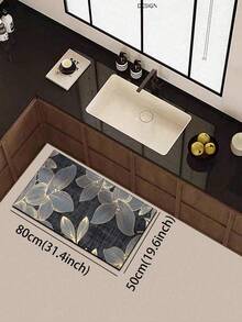 1pc Silica Gel Kitchen Floor Mat, Dark Gray & Black Base Color With Fine Vertical Texture, Decorated With Delicate Golden Lines Outlining Large Magnolia Floral Patterns, Presenting An Elegant New Chinese Style Art, Suitable For Kitchen, Bathroom, Entryway, Laundry Room, Bedroom, Living Room Decor - Multicolor - View 7