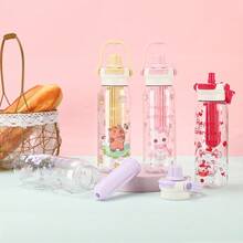 1个800毫升透明卡通塑料水杯，高品质茶水分离，吸管杯，可直接饮用，开学季儿童礼物 - 彩色 - 查看 5