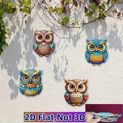 4pcs Owl Acrylic Wall Decor, Crafts Decoration, Home Decor, Garden Ornaments, Elegant Indoor/Outdoor Hanging Decoration, Perfect Housewarming Gift