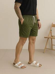 Kit 2 Bermudas Masculina Linho Mauricinho Elegante  Short Casual Confortavel leve Verão Bolsos Faca - Bege/Verde - Visão 4